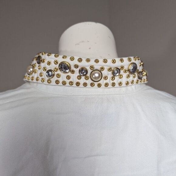 Vintage bedazzled button shirt, Pearls rhinestones studs, western style white co - Picture 3 of 10